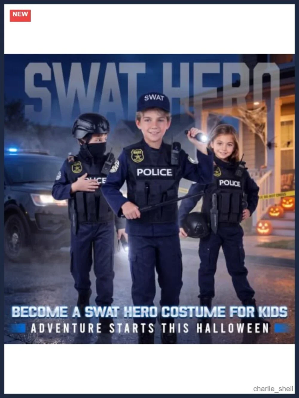 Kids SWAT Police Costume 10-Piece Cop Dress Up Set Halloween Pretend Play